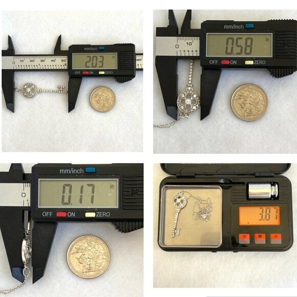 Sterling Silver 925 2" Cubic Zirconia CZ Key Pendant Necklace 20" Cable Chain - Picture 10 of 16